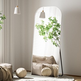 Koonmi Full Length Mirror, 56"x21" Mirror Full Length with Stand, Silver Wall Full Body Mirror, Rounded Top Floor Mirror with Aluminum Alloy Frame for Bedroom Living Room