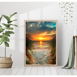SYMON Cross Stitch Set, Pre-Printed, Sunset by the Sea, 11 CT Cross Stitch Embroidery Packs, Embroidery Pictures, Pre-Printed Cross Stitch for Wall Art, Home Decoration, 40 × 50 cm