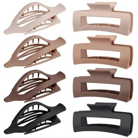 GIRLOLIIAR Flat Hair Claw Clips: 8 Pack 4 Inch Neutral Matte French Concord & Large Square Claw Clips Set for Women with Thick/Thin Hair, Non-Slip Extra Hold Jaw Clips for Lay Down/Drive/Daily Use