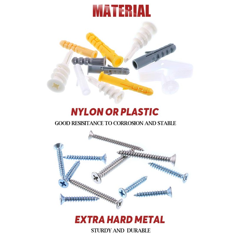 Hilitchi 212-Pcs [11-Sizes] Plastic Drywall and Hollow-Wall Anchor with Screws