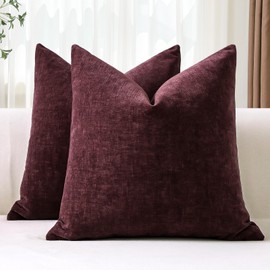 OTOSTAR Pack of 2 Throw Pillow Covers 20x20 Inch Soft Chenille Farmhouse Decorative Pillow Covers Solid Cushion Case for Sofa Bed Living Room Couch (Bordeaux Red)