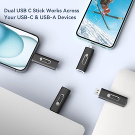 KOOTION USB C Flash Drive 128GB 2 in 1 USB 3.1 Type C 128GB Speed up to 300MB/s USB C Dual Interface Durable USB Flash Drive for Computer/TV/Car/Player etc (Black)