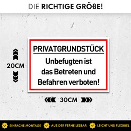 Privatgrundstück Signs (30 x 20 cm Kunststoff) - Betreten und Befahren verboten Sign - Sign Privatgrundstück - Zutritt verboten - Durchgang Privat - (Yellow) Betreten Verboten