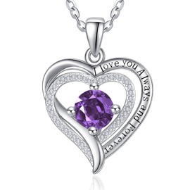 Sterling Silver February Birthstone Necklace for Women Wife Jewellery Gifts Purple Amethyst Wedding Anniversary Necklaces Daughter Heart Jewel