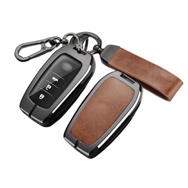 ontto Alloy Leather Car Key Fob Cover Fit for Toyota Land Cruiser 200 300 Prado Crown TLK 200 Yaris Cross Hilux Innova Fortuner Smart Key Holder case keyring Shell bag keychain accessories Brown