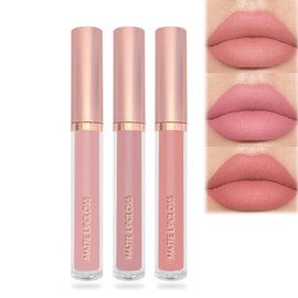 3-PCS Set Nude Matte Lipsticks & Glosses - Moisturizing, Long-Lasting & Waterproof - High Pigment & Non-Stick Formulas