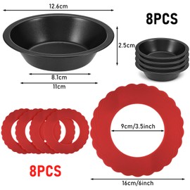 Meanplan Pie Dish Set Including Mini Pie Pans Nonstick 5 Inch Metal Bakeware and Silicone Crust Protector 3.5-6.4 Inch Kitchen Baking Cover to Protect Edge from Burning, Red(16 Pcs)