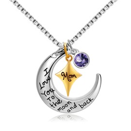 POWER WING Birthday Gifts for Mom February Birthstone Necklaces for Mother I Love You to the Moon and Back Necklace