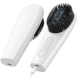 Cordless Hair Straightener Brush, iTayga Portable Hair Straightener Brush for Travel, 7000mAh USB Rechargeable Brush Straightener for Women, White