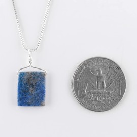 InfinityGemsArt Natural Raw Blue Lapis Lazuli Stone Flat Rough Slice Crystal Gemstone Dainty Women Pendant Necklace, Chakra Healing Crystals, Birthstone, Silver Plated Chain 18 inch