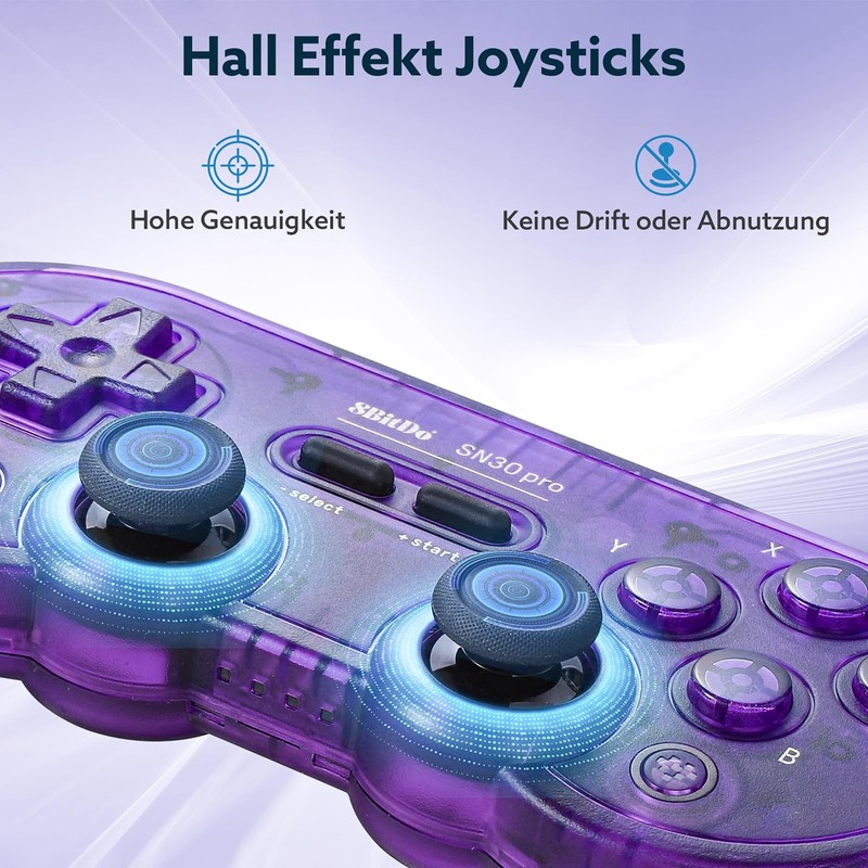 LONGYI 8BitDo SN30 Pro Wireless Bluetooth Controller mit Hall-Effekt Joysticks,