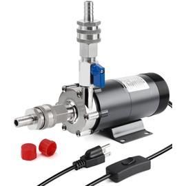 Hilangsan Wort Pump High Temp Brewing Pump Food Grade Pump Stainless Steel Head brew Pump Homebrew pump Magnetic Drive Pump Wort Transfer Pump with Inline Switch Mini Valve Quick Disconnects(gray)