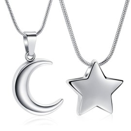 QGJNSGC Cremation Jewellery for Ashes Moon Urn Necklace Stainless Steel Memory Locks Keepsake Jewellery for Ashes Pendant, Stainless Steel