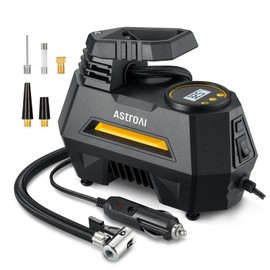 AstroAI Inflador de Llantas Digital Automatico, Compresor de Aire Portatil para Auto 12V con Bomba Electrico con Pantalla LCD, Luz LED, Kit de Adaptad