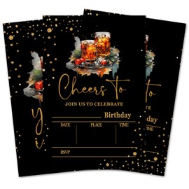 LETUROIA Cheers To! Birthday Invitation Cards, Black Gold Birthday Party Invitations For Adults, Birthday Party Favors Decorations Supplies, Invitations With Envelopes Double-Sided 20 Cards -11