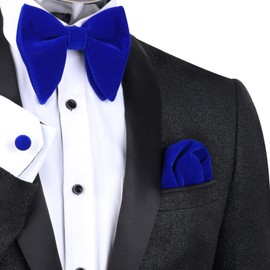 Alizeal - Pajarita ajustable de terciopelo para hombre, diseño de pañuelo y gemelos, 015-azul real, Talla única