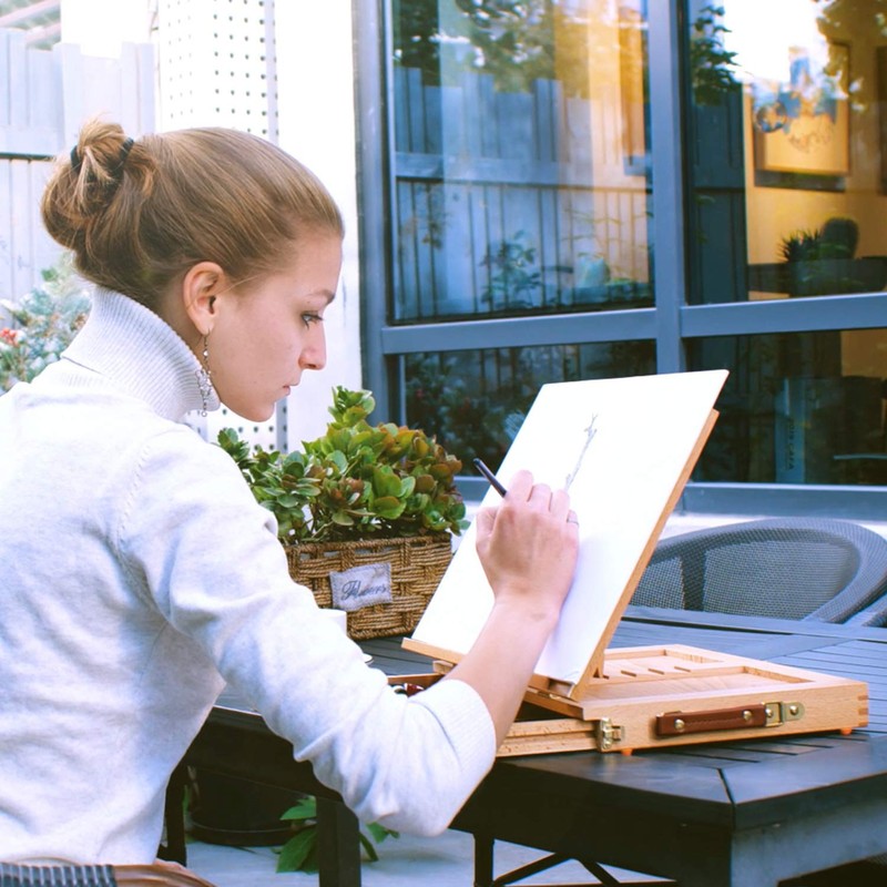 MEEDEN Table Sketch Box Easel -Portable Solid Beech Tabletop Wood