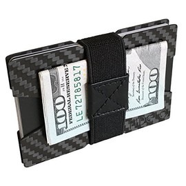 Fidelo Minimalist Wallet for Men - Slim RFID Blocking Wallet Credit Card Holder Made of 3K Carbon Fiber. The Compact Wallet Comes with 4 Cash Bands (Black, Dark Grey, Light Grey & Blue)