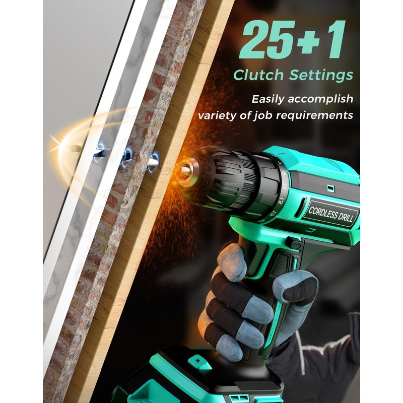 Cordless Drill, 20V MAX Power Drill Set with 2 Batteries