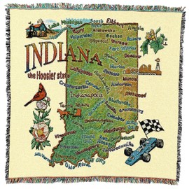 Pure Country Weavers State of Indiana Lap Square Blanket - Gift Tapestry Blanket Throw Woven from Cotton - Made in The USA (54x54)