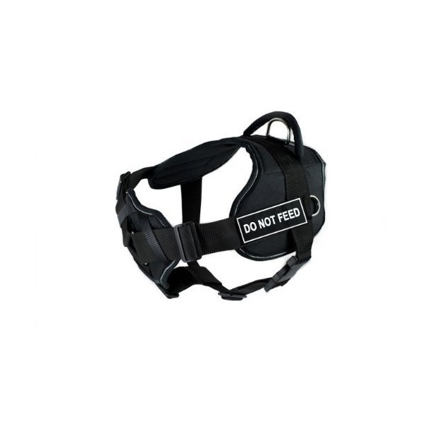Dean & Tyler Black with Reflective Trim Fun Dog Harness with Padded Chest Piece, Do Not Feed, Medium, Fits Girth Size 28-Inch to 34-Inch