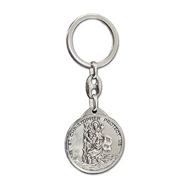 Avisa Stainless Steel Keyring - 'St. Christopher/St.John Paul II' (Silver) - Double Sided 'V2'