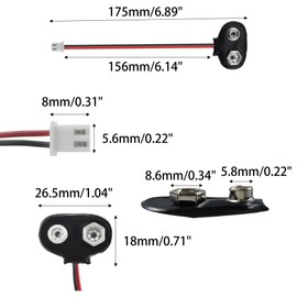 Runseaway 3Pcs 9V Battery Snap to 2-Pin XH2.54 Plug Connector Cable, 15cm T Type Battery Clip Lead Wire for DIY Projects, Student Experiments, Electronic Devices