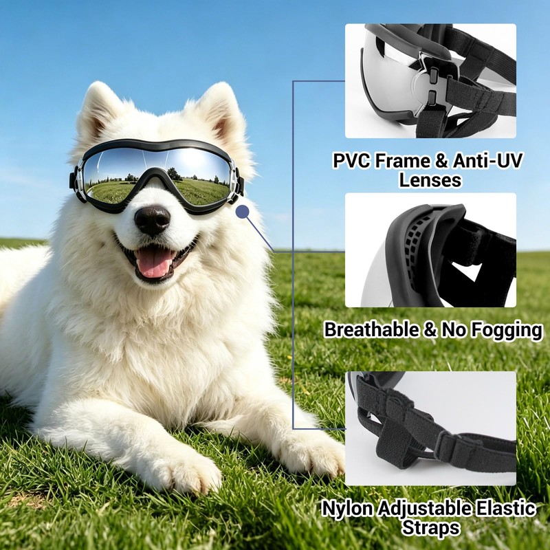 PETLESO Dog Goggles for Large Breeds, UV Protection Dog Sunglasses
