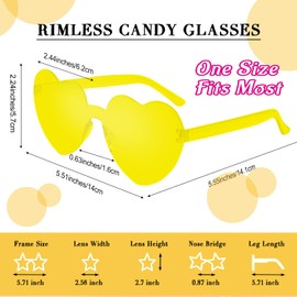 CHRORINE 8/16/ 24 Pairs Heart Shaped Sunglasses Rimless Heart Glasse Transparent Candy Colors for Party Favor (16, Yellow)