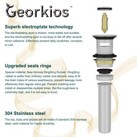 Bathroom Sink Drain with Overflow, Rustproof Vessel Lavatory Vanity Pop Up Drain Stopper, White