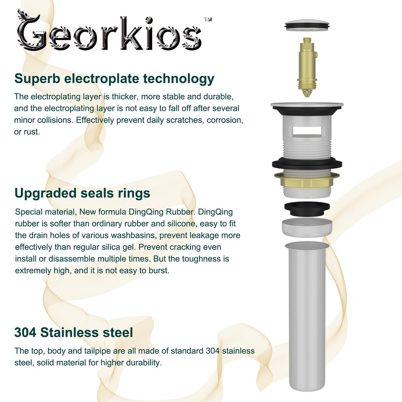 Bathroom Sink Drain with Overflow, Rustproof Vessel Lavatory Vanity Pop