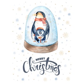 Half a Donkey Merry Christmas Penguins in a snowglobe - Large Cotton Tea Towel