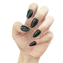 PIVHWIR Press On Nails, Reusable Glitter Glossy Fake Nails, Short Pointed Almond Shape Black Press On Nails, Stick On Nails, Short Fake Nails - 29 Pcs Nail Kit with Nail Glue