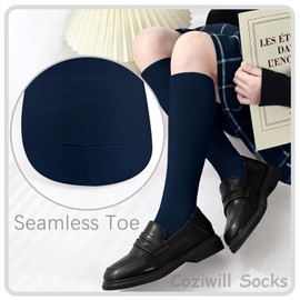 Girls Knee High Socks Boys School Uniform Socks Breathable Seamless Kids Knee High Stockings Cotton Long Tube Socks Children 3 Pairs (Dark Navy, 7-10 Years)