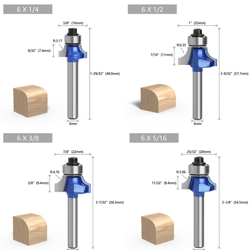Breezliy 4 Pcs Round Bit Square Face Router Bit Diameter