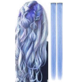 2 x Clip-In Hair Extension Highlights Streaks, Colourful Hair Highlights (Sky Blue x 2)