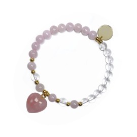 EDEN'S CALL 6mm Beads Crystal Heart Charm Bracelet for Women Carved Love Stone Rock Quartz Beaded Bracelet, Rose Quartz