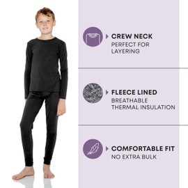 Rocky Thermal Underwear For Boys (Long Johns Thermal Set) Shirt & Pants, Base Layer w/Leggings/Bottoms Ski/Extreme Cold (Black - X-Large)