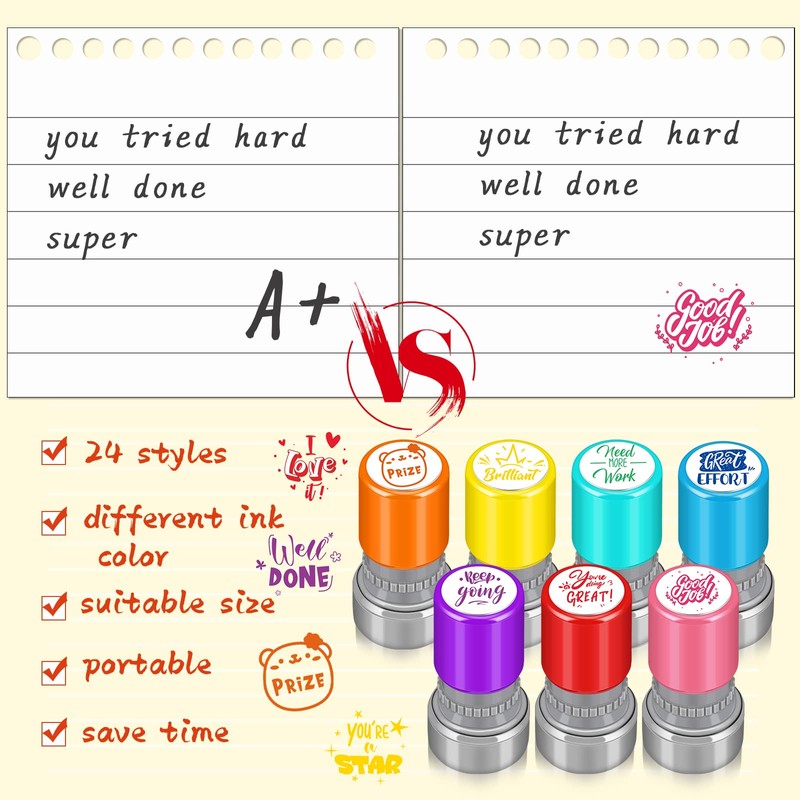 Yinder 24 Pcs Teacher Stamps for Classroom Self Inking Classroom