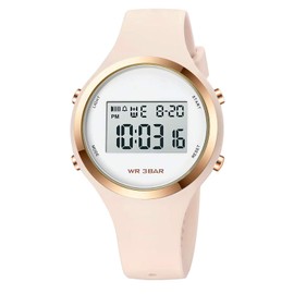 Women LED Display Elecreonic Watch Fashion Chrono Alarm Digital Clock Woman Outdoor Sport Wirstwatch (Off-White)