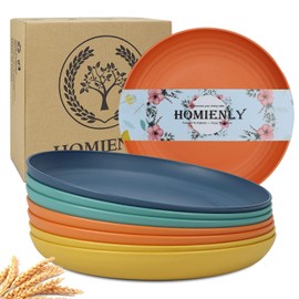 Homienly 10 inch Wheat Straw Dinner Plates Set of 8 - Alternative to Plastic, Microwave & Dishwasher Safe, Unbreakable Kids Plates with 4 Colors (Classic Bright)