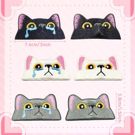 LFCFBH 6PCS Cat Iron on Patch, Sew on Patches, Cute Decorative Cat Face Patches for Backpacks Jeans Jackets Hats Vests Clothing