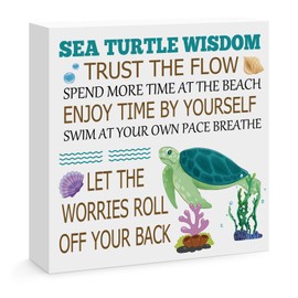 for Sea Turtle Gifts for Women Men Sea Turtle Decor Gifts for Turtle Lovers Sea Turtle Wooden Block Sign Decoration for Home Bedroom Living Room Beach Office Shelf Desk Table Decor