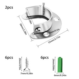 Clothes Rail Brackets, 32 mm, Stainless Steel Round Tube Bracket, Cupboard Rail Holder, 32 mm Wardrobe Rail Bracket Rod Holder (Pack of 2)