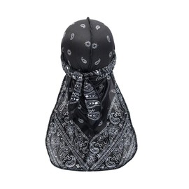 DAZUMA Durag Paisley Satin Hip Hop Dance Hat Bandana Turban Pirate Dancer Durag Tail Inner Cap Sweatproof, Black