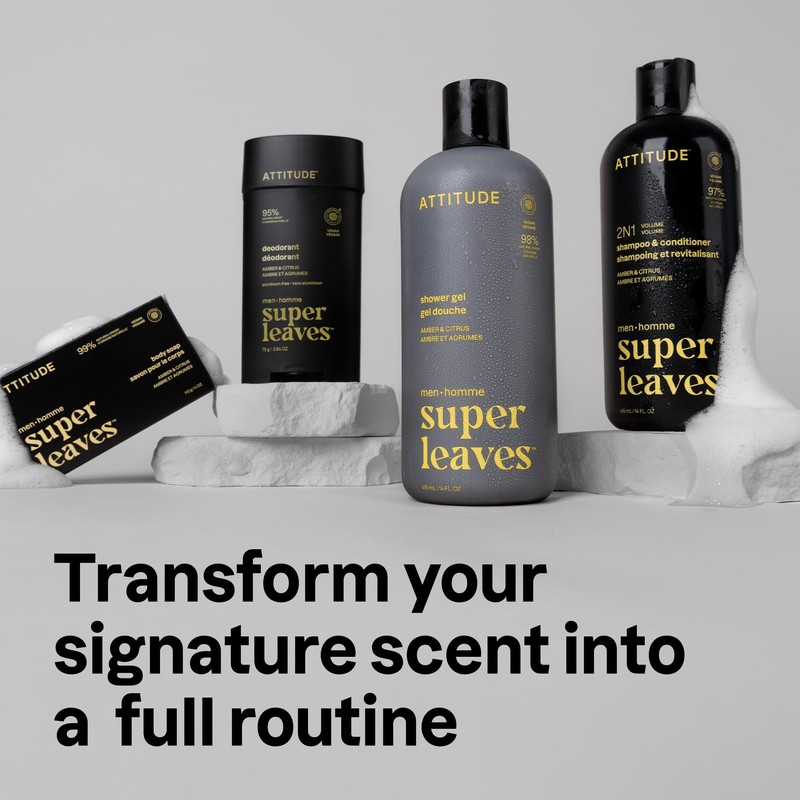 ATTITUDE Shower Gel Body Wash for Men, 98% Natural Origin
