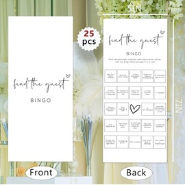 Tsunerrorami Bridal Shower Games, Find The Guest Bingo, 25Pcs 4x9inch Minimalist White Double-Sided Bridal Game Cards, Wedding Shower Games for Guests, Engagement Bachelorette Party Supplies - A16