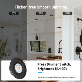 acegoo Swivel RV Light Recessed Puck Light 12V LED RV Interior Light, 36° Beam Angle Vertical 70° Adjustment,Full Aluminum Downlights, 3 Inch Inbuilt Dimmer Switch & Red Nightlight (Black 3000K)