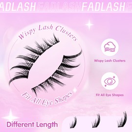 FADLASH Lash Clusters Wispy Eyelash Clusters Natural Individual Lashes 10-16 mm and Waterproof Cluster Eyelash Extensions with Soft Thin Band (4X, 10-16mm)