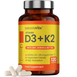 NaturesVits NaturesVits Vitamin D3 and K2 Bone Supplement - with Zinc, MCT Oil and Boron for Calcium Absorption for Joint Care - High Strength Natural Supplements for Women and Men